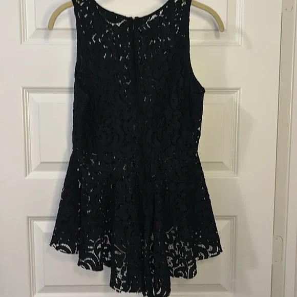 Haute Monde Black crochet Lace Overlay peplum Top SZ Large whimsigoth night out - Picture 2 of 11
